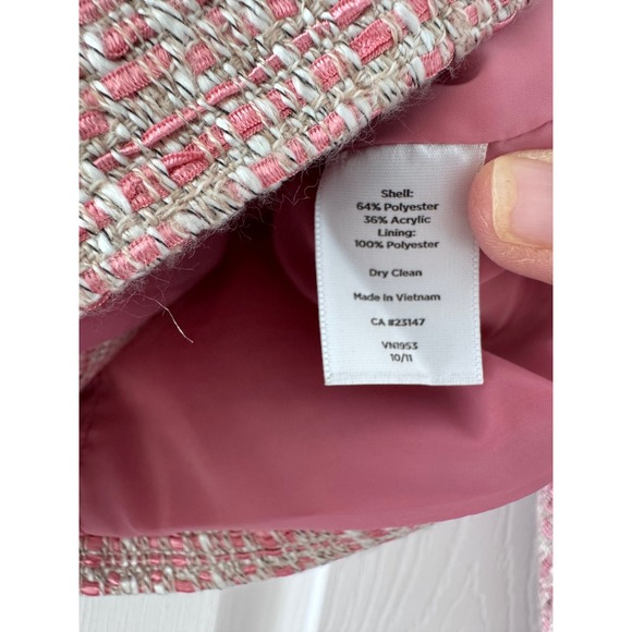 Talbots Petites Sz 6P Pink White Tweed Zip-Up Jackie Blazer Jacket - Picture 5 of 5
